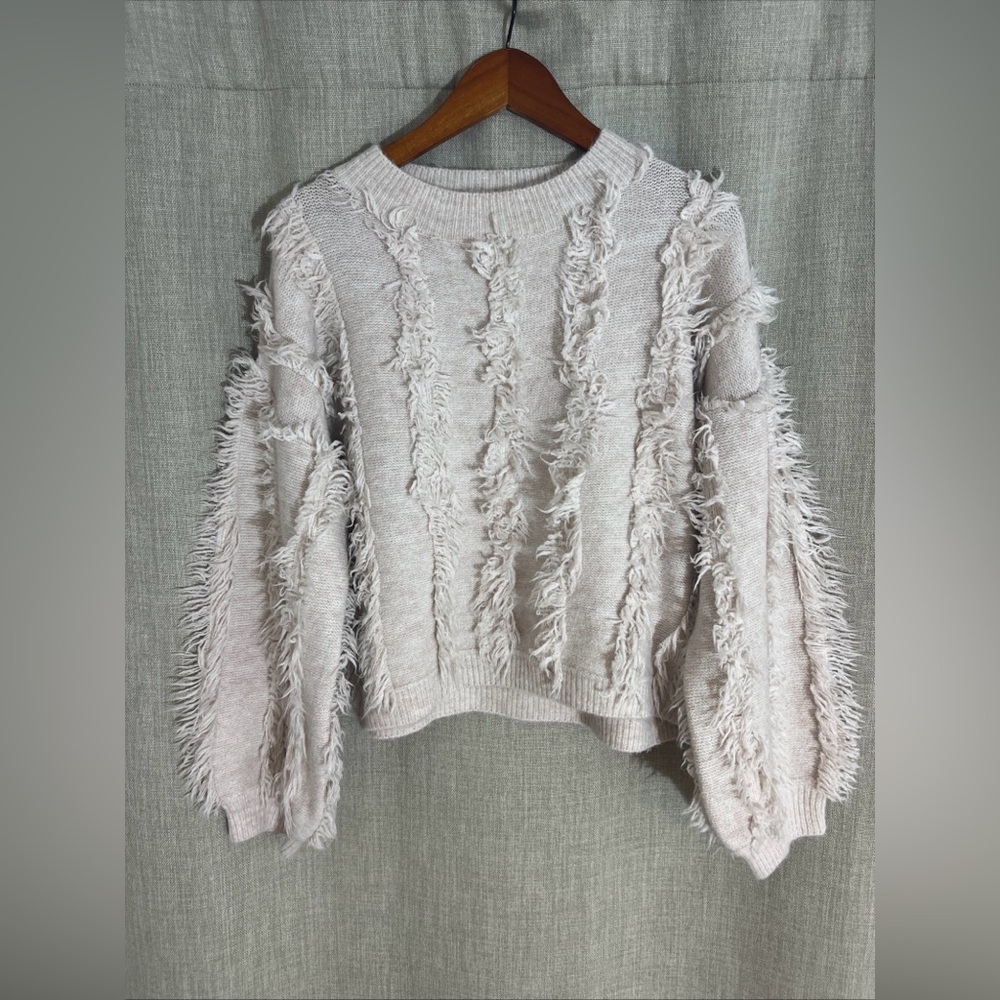 Women’s Scandi girl neutral‎ fringe bohemian whimsical sweater pink size medium